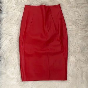 Zara Basics Red Pleather Midi Skirt